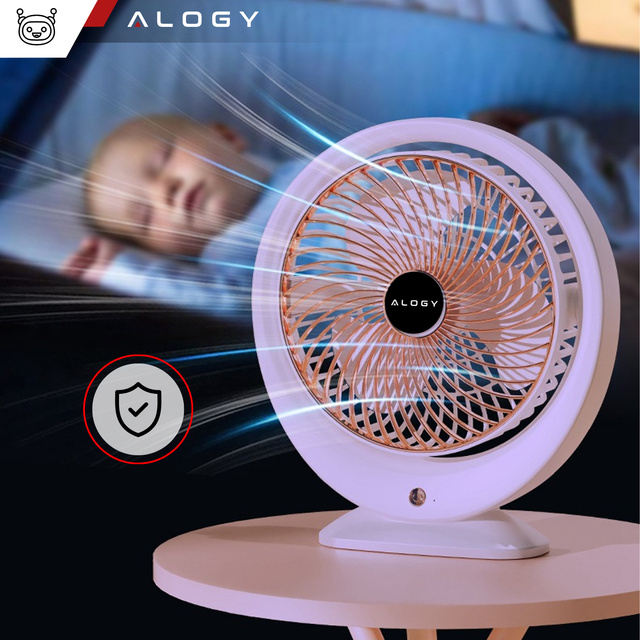 Stolný ventilátor stojaci výkonný malý prenosný bezdrôtový 1200mAh USB-C Alogy White