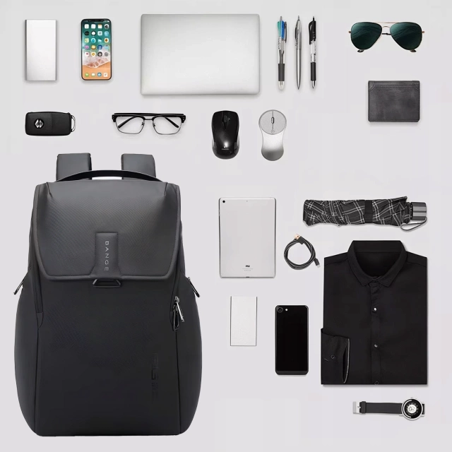 Bange Waterproof Backpack Laptop Bag 15.6" City Travel 46x30x19 cm for Work School Plane Men's Women's Black