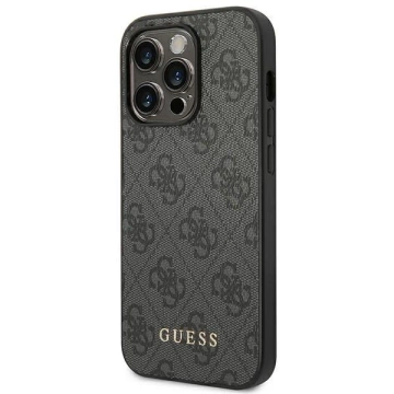 Etui na telefon Guess do iPhone 14 Pro 6,1" szary/grey hard case 4G Metal Gold Logo