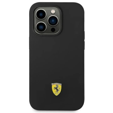 Pouzdro Ferrari iPhone 14 Pro 6,1" černo/černé pevné pouzdro Silikonové kovové logo