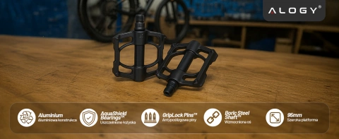 Platform bicycle pedals for MTB bicycles, aluminum 9/16" Black aluminum set [2 pcs.]