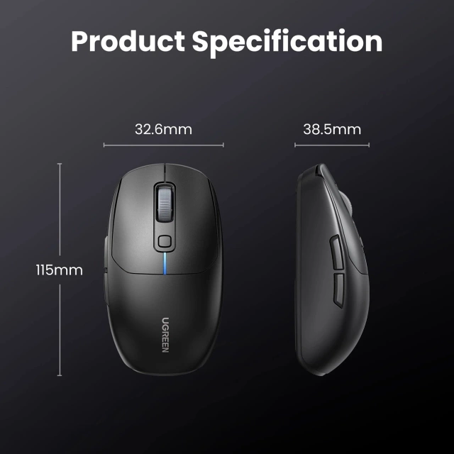 UGREEN MU103 MYSZ BEZPRZEWODOWA 2.4GHz BT 5.0 DPI USB-C CZARNA