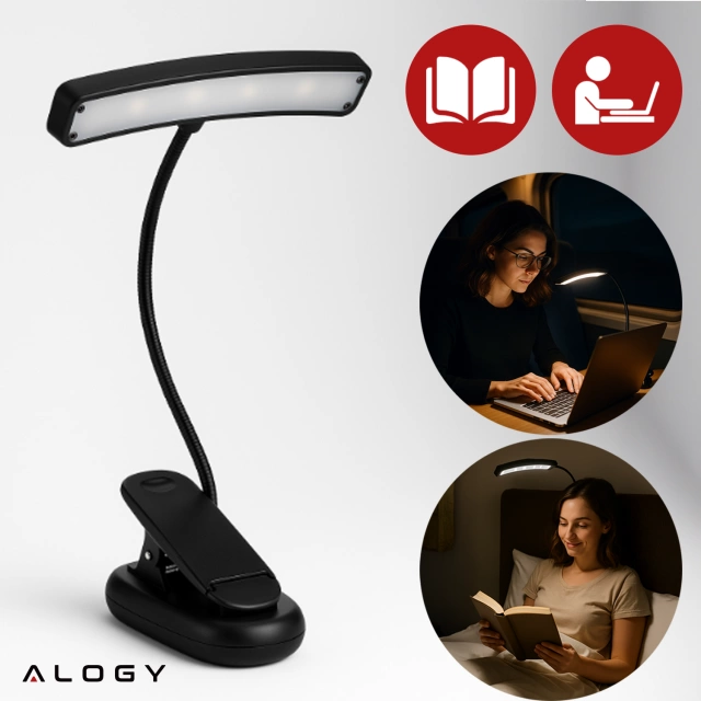 Alogy LED stolní lampa s dobíjecím klipem na čtení černá