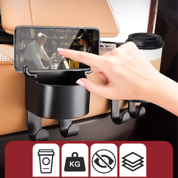 2x Hanger holder hook car 5in1 for seat headrest car organizer for cup drink Alogy Car Black