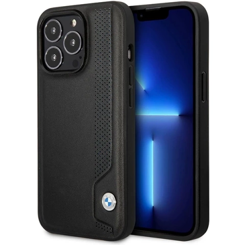 Etui na telefon BMW BMHCP14X22RBDK до Apple iPhone 14 Pro Max 6,7" czarny/black hardcase Leather Blue Dots