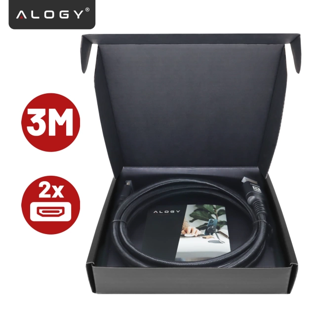 Kabel HDMI 2.1 Alogy 3m 4K 8K PREMIUM MIEDŹ ULTRA High Speed 60Hz 48GBps Czarny