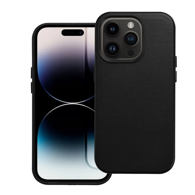 Leather Mag Cover case compatible with MagSafe for Apple iPhone 15 Plus black