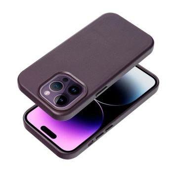 Leather Mag Cover case compatible with MagSafe for Apple iPhone 15 Plus dark purple