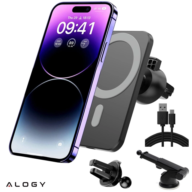 Držák do auta s Qi MagSafe Alogy nabíječkou na mřížku / desku 15W