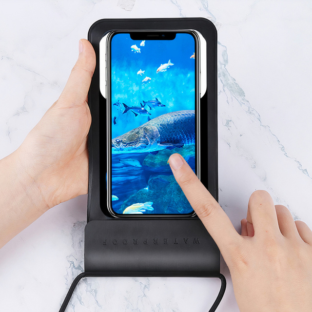 Puzdro TWC1 vodotesný vodotesný kryt na telefón 6,8" IPX8 30M priehľadné okno čierne