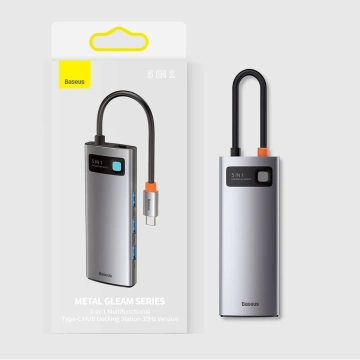 Baseus Metal Gleam Series multifunkční USB HUB 5v1 USB Type C PD 100W HDMI šedý (WKWG020013)
