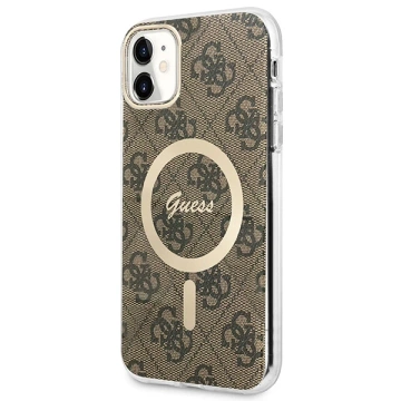 Zestaw Guess GUBPN61H4EACSW Case Charger iPhone 11 6,1" pevný obal 4G MagSafe Print brązowy/hnědá