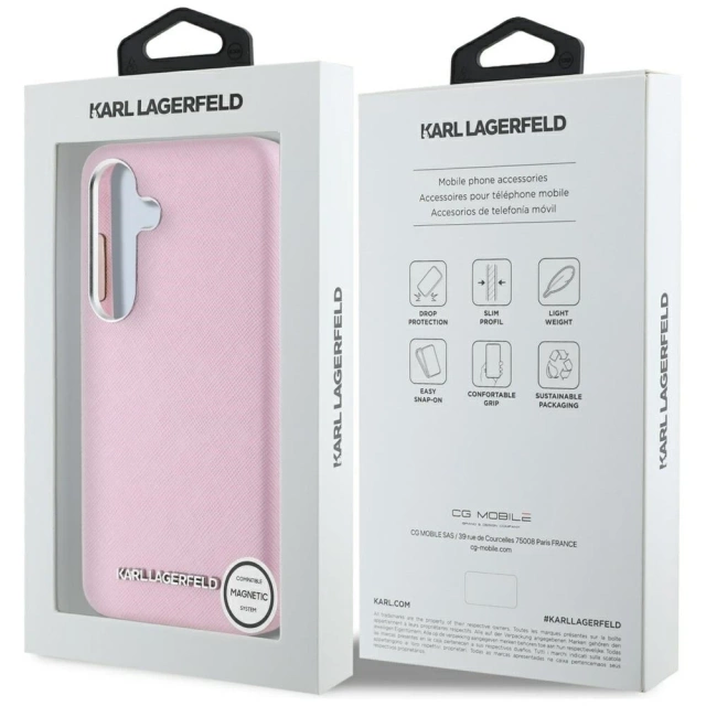 Etui Karl Lagerfeld Saffiano MagSafe do Samsung Galaxy S25+ Różowy