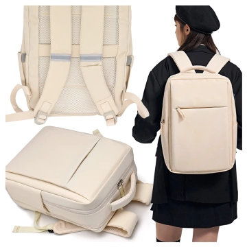 Бізнес-рюкзак Alogy UrbanPack Pro™ для ноутбуків 15-16 дюймів – водонепроникний, ударостійкий, з кишенею для пляшки та ремінцем для багажу – бежевий