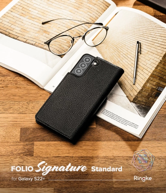 Ringke Folio Signature Flip Leather Case for Samsung Galaxy S22 (S22 Plus) Black (FSS118R262)