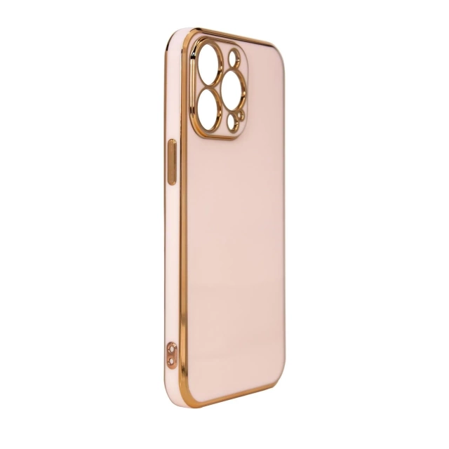 Lighting Color Case for iPhone 12 Pro gel cover with gold frame pink
