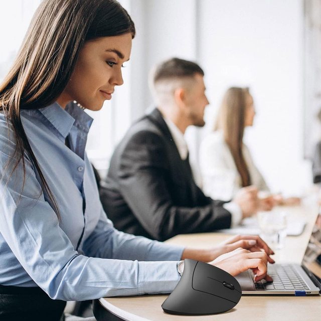 Bezdrátová vertikální herní myš vertikální ergonomická pro notebook PC pravák tichá Černá