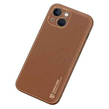 Pouzdro Dux Ducis Yolo iPhone 14 elegantní kryt z ekologické kůže hnědé barvy