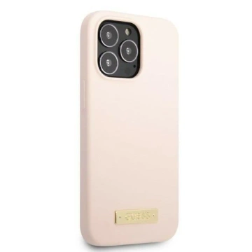 Etui Guess GUHMP13LSPLP pre Apple iPhone 13 Pro / 13 6,1" różowy/ružové pevné puzdro Silicone Logo Plate MagSafe