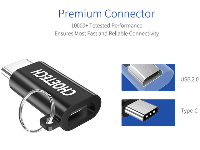 Перехідник Choetech micro usb - usb-c type c чорний