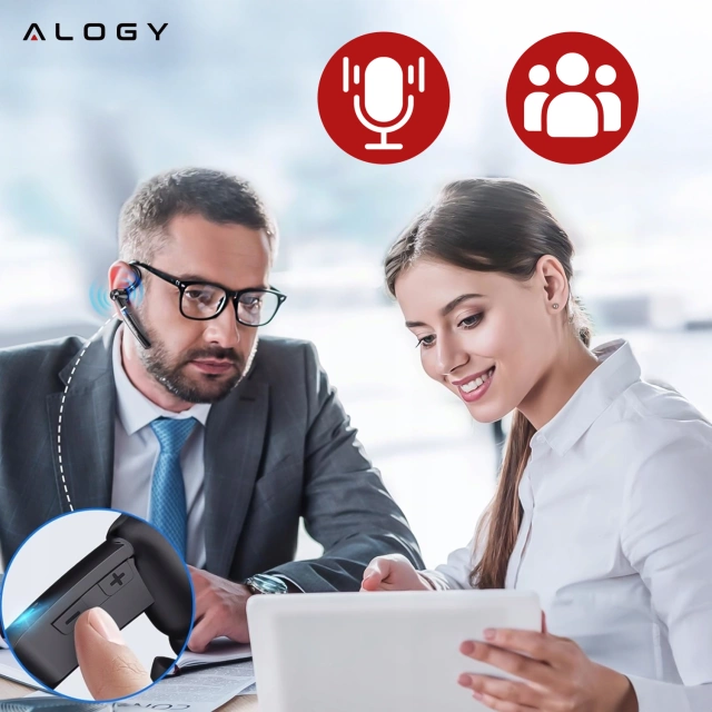 Słuchawka bezprzewodowa do rozmów Bluetooth zestaw słuchawkowy z etui ładującym G1 Alogy Czarna