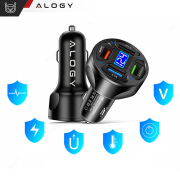 Autoladegerät 4x USB QC 3.0 66W schnell leistungsstark für Alogy Autotelefon schwarz