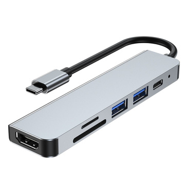 Hub adaptér USB V4-HUB 6w1 USB-C sivý