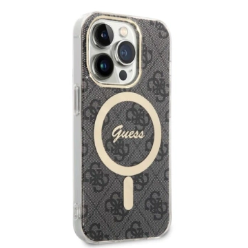 Zestaw Guess GUBPP14LH4EACSK Case  Charger iPhone 14 Pro 6,1" czarny/black hard case 4G Print MagSafe