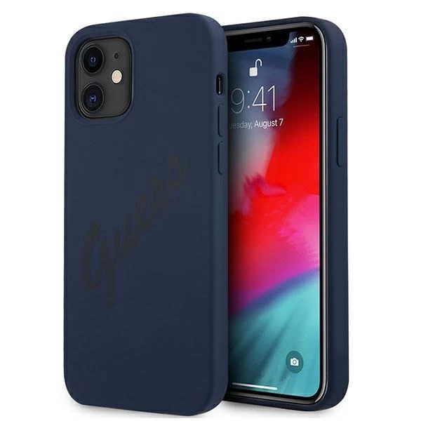 Guess GUHCP12SLSVSBL iPhone 12 mini 5,4" černý/modrý pevný obal Script Vintage