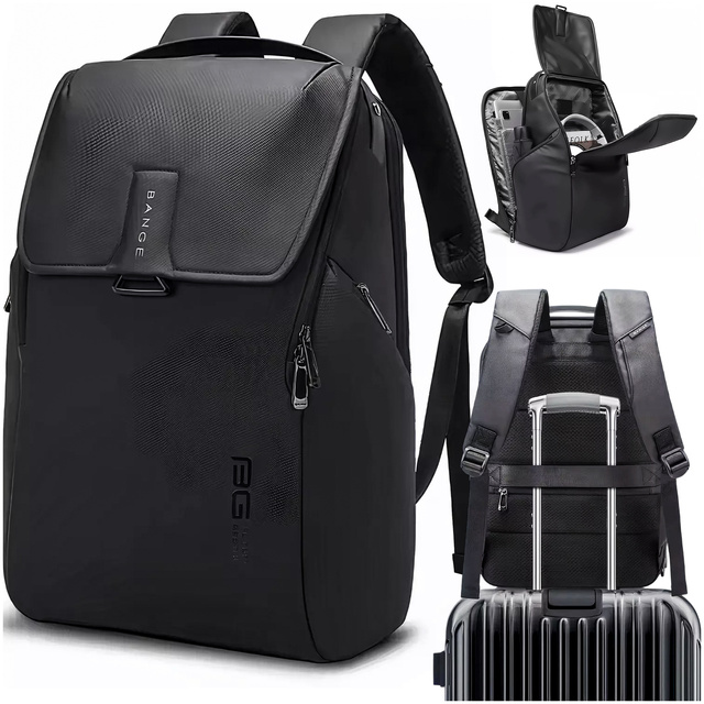 Bange Waterproof Backpack Laptop Bag 15.6" City Travel 46x30x19 cm for Work School Plane Men's Women's Black