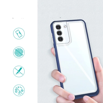Priehľadné puzdro 3v1 na silikónový kryt Samsung Galaxy S23 Plus s rámom modrý