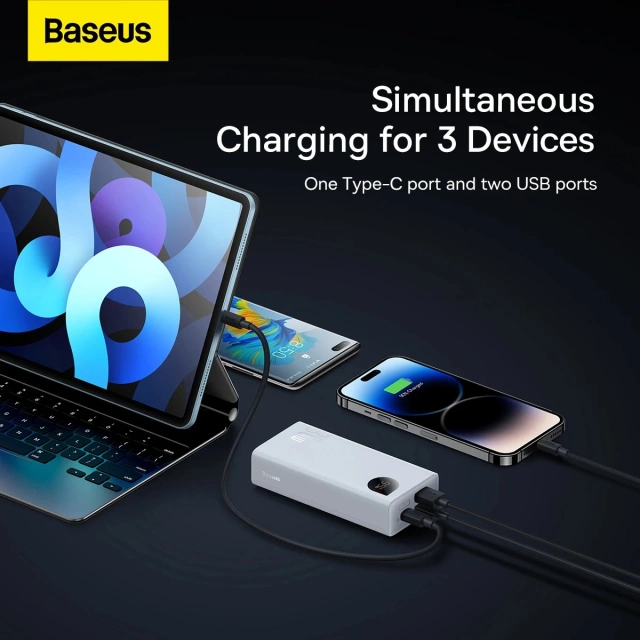 Powerbanka Baseus Adaman2 s digitálním displejem 2x USB-A / 1x USB-C 10000mAh 30W - bílá