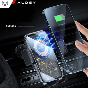 Držiak do auta s 15W Qi indukčnou nabíjačkou na mriežku do auta pre 6,9" telefón Alogy Black