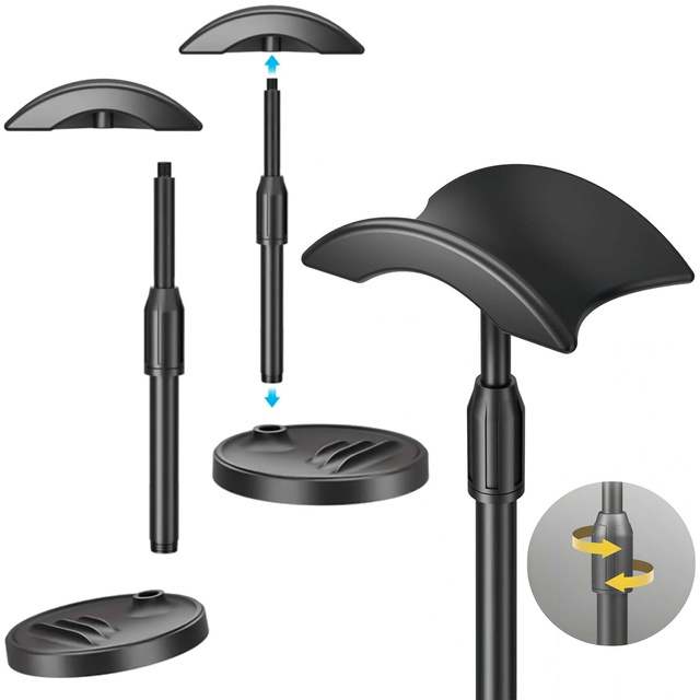 Desk Stand Headphone Hook Holder Adjustable for Desk with Phone Stand Hanger Hook Alogy Black