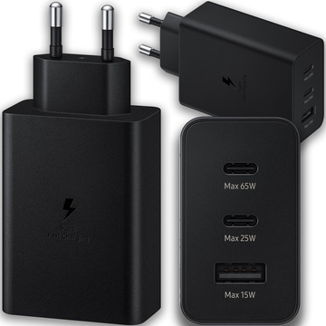 Rýchla 65W nástenná nabíjačka 2x USB-C typ C PD USB-A USB Alogy 3 porty silná čierna