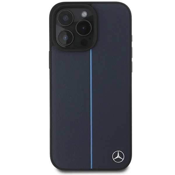 Mercedes iPhone 16 Pro Max 6,9" pevné pouzdro MB Blue Line Leather MagSafe Granatowy