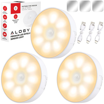 3x Лампа Світлодіодний датчик руху сутінковий нічник Alogy Sensor Light Бездротове освітлення меблів Тепле світло 3000k