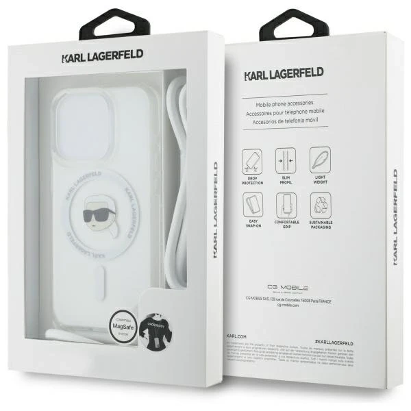 Etui Karl Lagerfeld für iPhone 16 Pro Max 6,9" Magsafe Hardcase Transparent Crossbody IML Karl Head