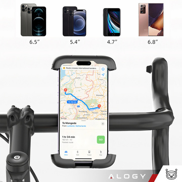 Bike Phone Holder 4.7-6.8" for Phone Bike Handlebar for Bike Motorcycle Adjustable Alogy Sport Black