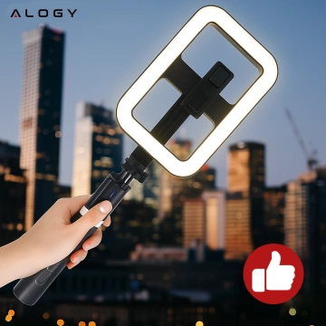 Selfie tyč Alogy GlowStick™ Pro so statívom, diaľkovým ovládaním a LED svetlom na fotky a videá s líčením, dlhá 132 cm, čierna