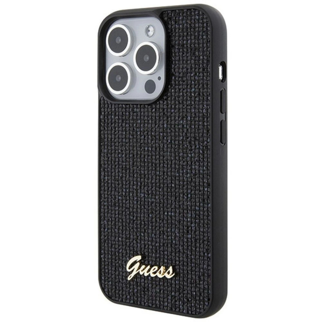 Originálne puzdro GUESS Hardcase GUHCP15LPMSDGSK pre iPhone 15 PLUS (Disco Script Metal / čierne)