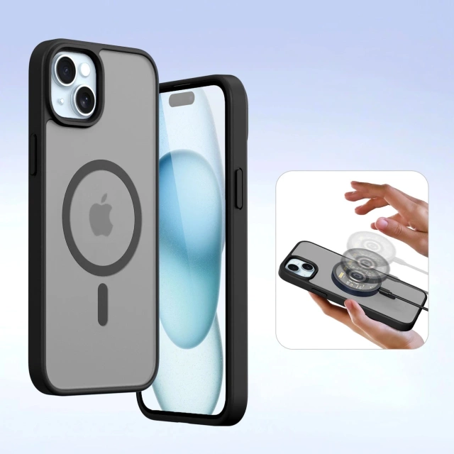 iPhone 15 Dux Ducis Lawa Leder Wallet Case MagSafe Schwarz