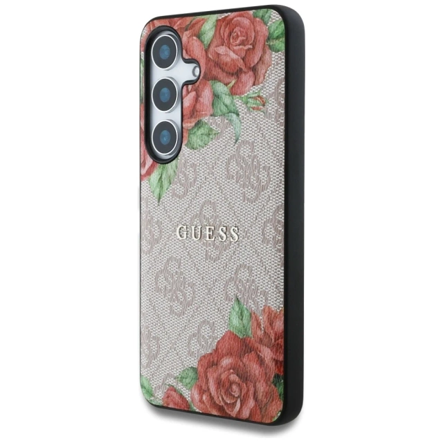 Etui Guess 4G Flowers Print MagSafe do Samsung Galaxy S25 Różowy