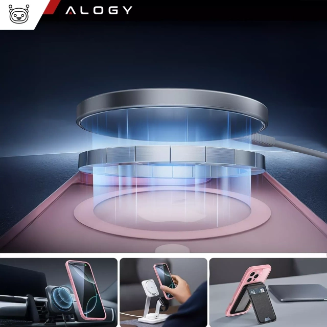 Sada 3 v 1 hybridných sklenených puzdier pre Apple iPhone 16 Pro Max, ochranné puzdro Hybrid MagSafe s ochranou šošovky, 2x ochranný kryt z tvrdeného skla pre telefón Alogy 3 v 1, ružové puzdro