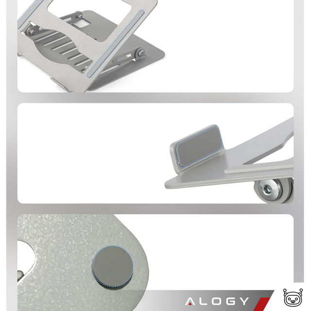 Držiak notebooku tablet 17" stojan stojan sklopný nastaviteľný hliník na stôl 25 x 21,5 cm Alogy Silver