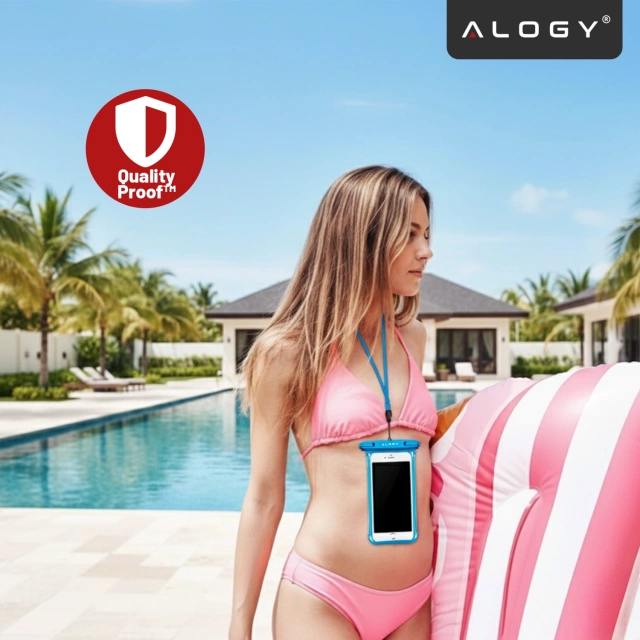 Alogy HydroShield™ Universal IPX8 wasserdichte Hülle für Smartphones bis 6,5 Zoll – Wasserdichter Schutz für Strand, Pool und Kajak, Touchscreen-Bedienung und Tragegurt – Blau