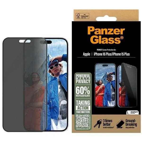 Загартоване скло для iPhone 16 Plus PanzerGlass Privacy Screen Protector Ultra-Wide Fit