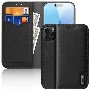 Шкіряний чохол Dux Ducis Hivo з RFID для iPhone 16 Pro Max чорного кольору