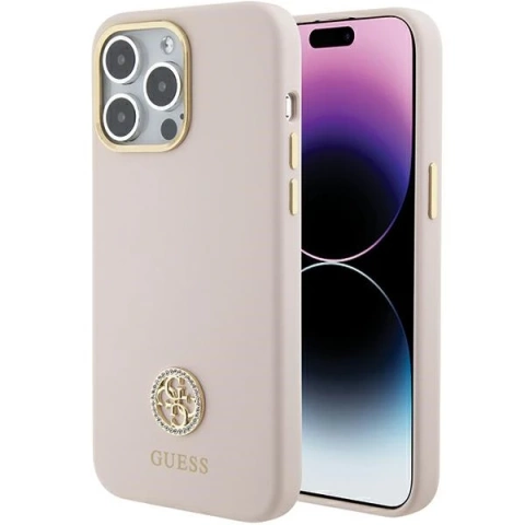 Guess GUHCP15XM4DGPP pouzdro pro iPhone 15 Pro Max 6,7" růžové/růžové pevné pouzdro Silikonové Logo Strass 4G
