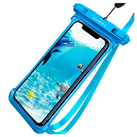 Alogy HydroShield™ Universal IPX8 Waterproof Case for Phones up to 6.5", Waterproof Protection for Beach, Pool, and Kayak, Touchscreen Front and Neck Strap - Blue